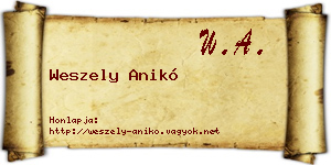 Weszely Anikó névjegykártya